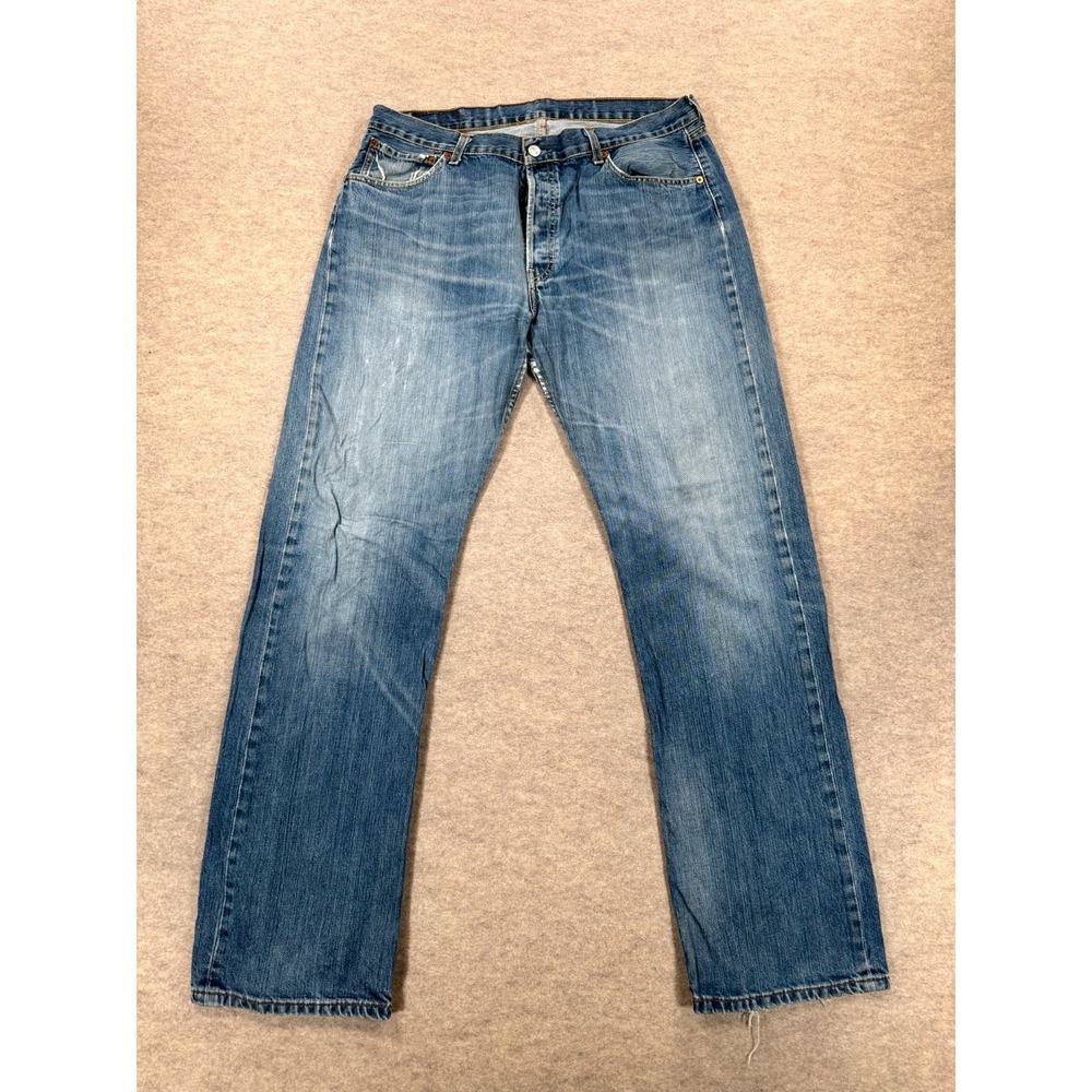 Levis 501 Jeans Mens 36x34 Blue Denim Cotton Medium Wash Straight Leg Button Fly